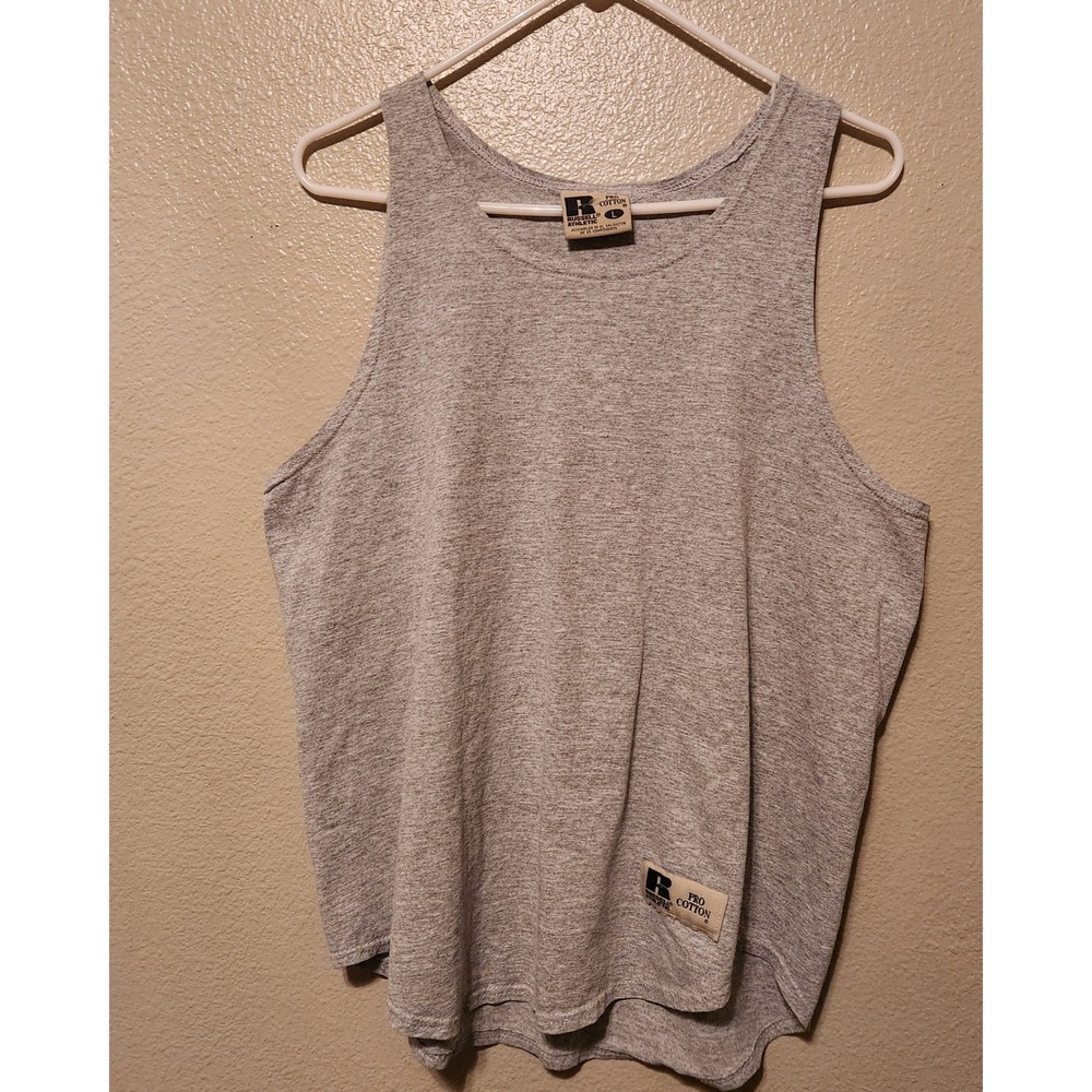 Vintage Russell Athletic Pro Cotton Tank Top Heather Gray Muscle Shirt Large